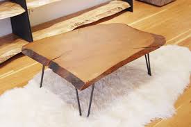 Live edge walnut slab top, walnut legs/stretcher. 5 Fabulous Rustic Wood Slab Coffee Tables