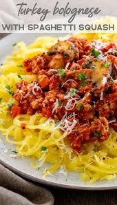 Turkey Bolognese With Roasted Spaghetti Squash Is A Hearty Italian Feast With A Low Carb Twist Turkey Bolognese Ground Turkey Spaghetti Healthy Squash Recipes