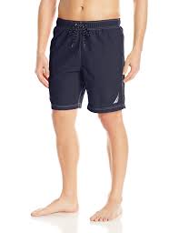 Nautica Mens Standard Solid Quick Dry Classic Logo Swim Trunk Navy Small