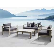 Ove Decors Gueliz Gray 4 Piece Wood Patio Conversation Set With Gray Cushions Guelizg4pc The Home Depot Conversation Set Patio Gray Patio Furniture Wood Patio