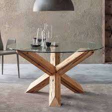 Contemporary Round Wooden Table With Glass Travo By Sedit Structure Real Natural Aged Fir And Stai Glass Round Dining Table Modern Glass Dining Table