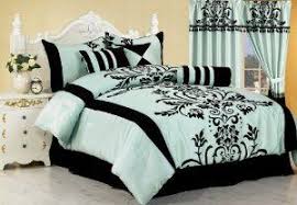 Black And Blue Bedding Sets Queen Amazon Com Chezmoi Collection 7 Piece Aqua With Blue And Black Floral Flocking Bed In A Bag Comforter Set King Black And Bedding Sets Comforter Sets Home
