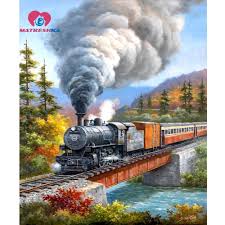 5d Diamond Painting Train Kit Trains Manzara Resim Sanati