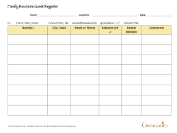 Family Reunion Guest Register Form Pdf