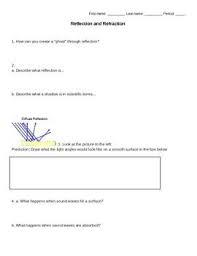 Simple Worksheet On Refraction Diffraction And Reflection Worksheets Reflection Reflection And Refraction