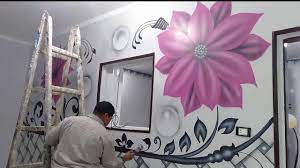 طريقة رسم ديكور وردة روز على ارضية رصاصى سهلة جدا wall design home decor decals home decor