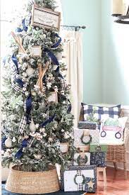 That's exactly where this living room idea succeeds: Plaid Navy Ribbon I Bought A Few Years Ago Sadly No Longer Available But I Found Some Blue Christmas Decor Turquoise Christmas Tree Farmhouse Christmas Tree
