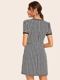 flap pocket detail houndstooth ringer dress