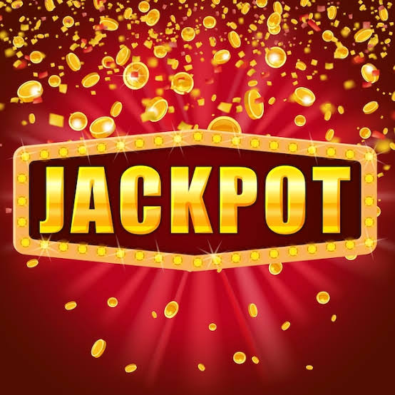 Jackpot word shining retro sign illuminated by spotlights falling coins and  confetti. lottery casino | Premium Vector