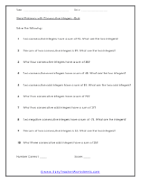 Shyak has overdrawn his checking account by rs.38. Consecutive Integers Word Problems Worksheets Integers Word Problems Word Problems Integers