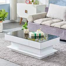 If you have a material of choice, look through a wide range of tables in different materials like marble, glass, wood, and metal. Boju Living Room High Gloss Glass Coffee Table Black Glass With 2 Storage Drawers Large Wooden Rectangular Sofa End Tea Table For Office Waiting Reception Home Furniture 3ft Buy Online In Dominica