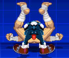 2boys anal anal sex animated anthro anthro on human anthro  penetrating ass bald bald man bandaged feet bandaged hand bandages bara  blue fur capcom cmnm crossover erect penis erection