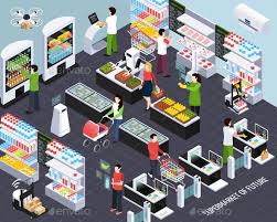 Supermarket Future Technology Isometric Future Supermarket Isometric Technology Supermarket Design Grocery Store Design Supermarket