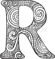 Stock Vector Of Hand Drawn Capital Letter R In Black Coloring Sheet For Adults Boyama Sayfalari Mandala Boyama Sayfalari Zentangle Desenler