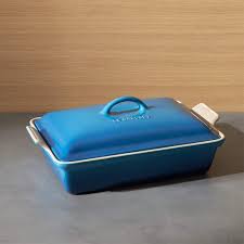 Le creuset rectangular deep roasting pan, 38cm. Le Creuset Heritage Covered Rectangle Marseille Blue Baking Dish Reviews Crate And Barrel