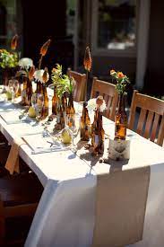 Fall Wedding Ideas From Sara Gray Photography Beer Bottle Centerpieces Bottle Centerpieces Wedding Table Centerpieces