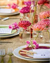 Decorate with some rustic touches, such as terra cotta pots to hold silverware or a watering can to hold straws. Flower Table Decorations For Dinner Parties Wedding Decoration