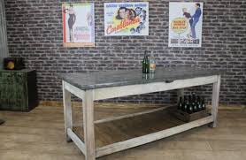 Custom light fixture designed and fabricated by owner. Vintage Industrial Zinc Top Kitchen Island Storage Counter