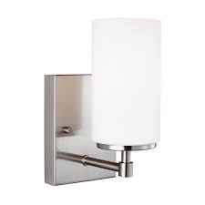 This lovely fixture features an elegant brushed nickel finish and 4 rippled white glazed glass shades that will create beautiful illumination. Sea Gull Alturas 9 Wall Sconce In Brushed Nickel Lightsonline Com