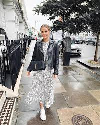 Midi Dress With Leather Jacket Fashion Clothes Style