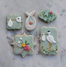 Pale Green Stork And Baby Biscuits By Eat My Cake London Baby Shower Cookies Girl Baby Cookies Baby Shower Cookies