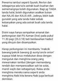 Mazhab kami berpendapat sunat menginai rambut yang beruban bagi lelaki dan perempuan sama ada warna kuning atau merah. Hukum Mewarnakan Rambut Dari Pu Suami Isteri Bahagia Facebook