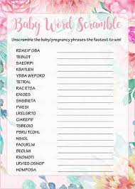 Remember to get those bonus letters for a better score. Baby Word Scramble Printable Download Pink Floral Spring Baby Shower Game B33001 Easy Baby Shower Games Garden Baby Showers Spring Baby Shower