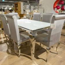 Relevance lowest price highest price most popular most favorites newest. China Modern French Style Dining Room White Mirrored Chrome Silver Louis Glass Dining Table Stainless Steel And Velvet Fabric Dining Chairs China Dining Table Glass Dining Table