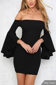 Black Full Length Flared Sleeves Off Shoulder Dress Us 10 99 Yoins Off Shoulder Evening Dress Long Sleeve Evening Gowns Long Sleeve Evening Dresses