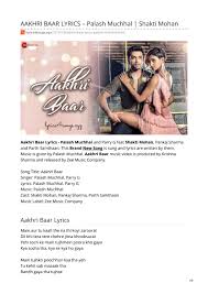 Aakhri Baar Lyrics Palash Muchhal By Lyrics 4 Songs Issuu New raghav song 2010, kya se kya ho gaya i do not own any copyrights for the video or the song, i am only a fan :) hope you enjoy the video. aakhri baar lyrics palash muchhal by