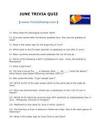 Just like all other months have their own significance, june also does. June Trivia Quiz Trivia Champ