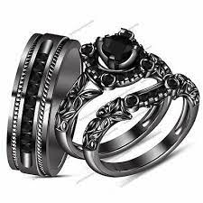 Ebay Ad 14k Black Gold Fn Round Black Diamond His Her Wedding Band Trio Ring Set 1 36 Ct Black Gold Jewelry Black Wedding Rings Wedding Ring Trio Sets