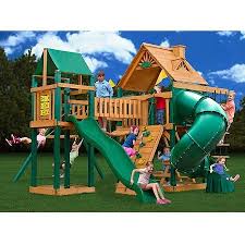 Gorilla Playsets Catalina Wooden Swing Set With Clatter Bridge And Tower 3 Swings And Tube Slide Walmart Com Wooden Swing Set Gorilla Playsets Swing Set