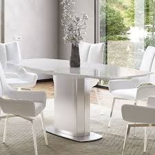 Louisa Tempered Glass And Stainless Steel White Extending Dining Table Picture Perfect Home White Extending Dining Table Extendable Dining Table Chrome Dining Table