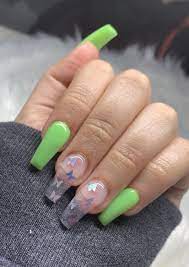 Green Clear Nails Clear Acrylic Nails Green Acrylic Nails Nails