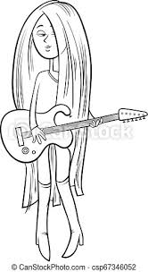 Funny animated guitar coloring page. Girl With Guitar Cartoon Coloring Page Black And White Cartoon Illustration Of Teen Girl With Electric Guitar Coloring Book Canstock