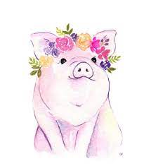 How to draw a flower crown. Piglet Printable Floral Pig Art Pig Watercolor Flower Crown Animal Digital Download Pig Art Animal Drawings Animal Art