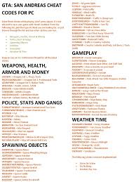 Also, the game can be paused by pressing the escape key on the keyboard that will allow more glamour in san andreas. Gta San Andreas Pc Cheat Codes Pdf