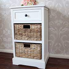 In detail, you can store ay objects in it. Cream Wicker Storage Unit One Drawer Two Baskets