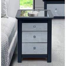 Bedside tables for a contemporary bedroom; Core Products Ayr Dark Grey Smoked Glass 3 Drawer Bedside Cabinet