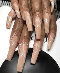 Tan And White Acrylic Nails Coffin Tan Nails Tan Nail Designs Glamour Nails