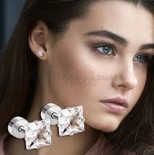 4MM Stainless Steel Silver Diamond Cut Crystal Small Stud Earrings Women  Jewelry