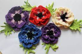 Anemone Crochet Cotton Flowers Easter Applique Embellishment Card Ebay Bunga Rajut Rajutan Bunga