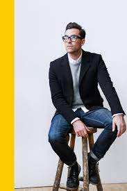 White Shirt Grey Cardigan Black Blazer Worn Over Blue Denim Smart Style For Men Glasses Add A Cute Geeky Blazer Outfits Men Mens Outfits Mens Fashion Smart