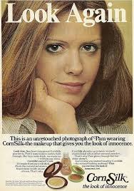 Corn Silk Face Powder 1969 (two-page ad). California model Kathy Davis.