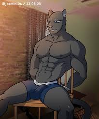 Rule 34 - Abs Absurd Res Alkan Anthro Balls Outline Big Muscles Big Pecs  Black Body Black Fur Blue Eyes Bondage Bondage Bondage Chair Bondage  Furniture Bottomwear Bound Bulge Clothed Clothing Detailed