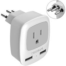 Tessan Type N Travel Adapter Plug With Us Outlet 2 Usb Type A Ports