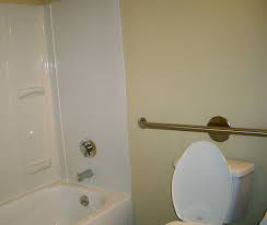 Two grab bars shall be installed on the back wall, one located in accordance with 609.4 and other located 8 inches (205 mm) minimum and 10 inches (255 mm) maximum above the rim of the bathtub. Grab Bar Wikipedia