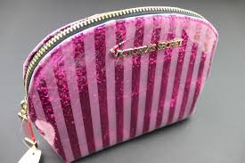 secret makeup bag pink white stripes