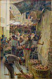 The seaside at viareggio, 1860, oil on canvas, 20 x 58 cm. Signorini The Mercato Vecchio In Florence Art Print Canvas On Stretcher